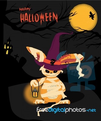 Halloween Card With A Monster Rabbit Holding A Lantern Stock Image