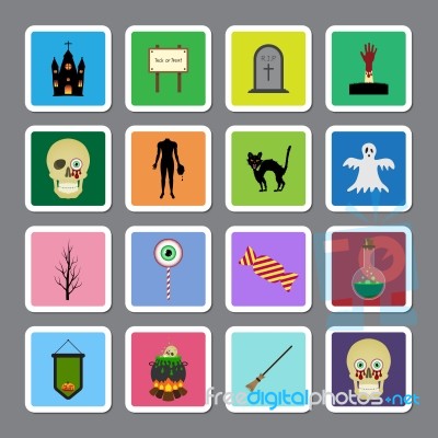 Halloween Color Square Sticker Icon Set Stock Image
