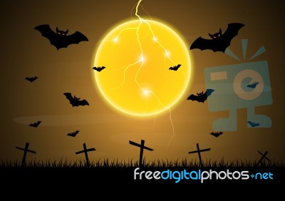 Halloween Cross Bat Moon Thunderbolt  Stock Image