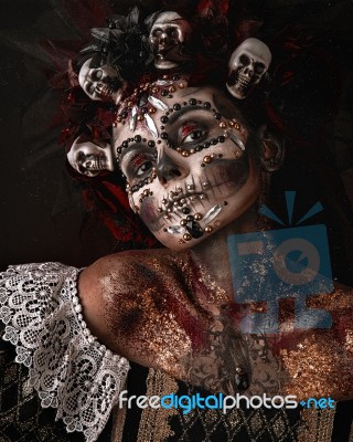Halloween Girl In A Death Costume Stock Photo