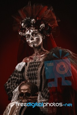 Halloween Girl In A Death Costume Stock Photo