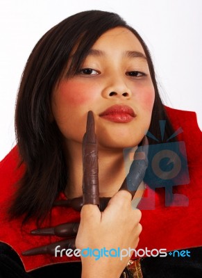 Halloween Girl With Long Fingers Stock Photo