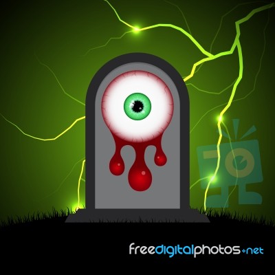 Halloween Gravestone Blood Eyeball Graveyard Thunderbolt Stock Image