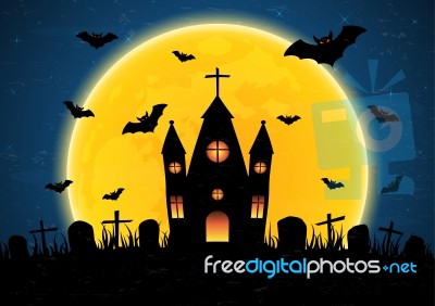 Halloween Graveyard Church Stock Image