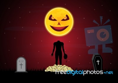 Halloween Headless Zombie Skull Gravestone Coffin Moon  Stock Image