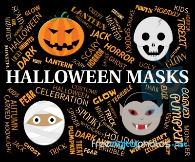 Halloween Masks Indicates Trick Or Treat And Celebration Stock Image