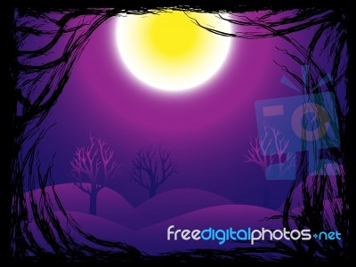 Halloween Night Background Concept With Scary Wood Root Frame Stock Image