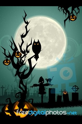 Halloween Night In Graveyard Stock Image