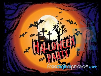 Halloween Party Holiday Concept With Scary Wood Root Frame Stock Image
