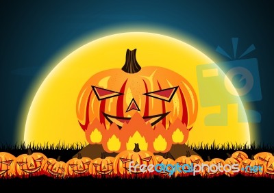 Halloween Pumpkin Bonfire Moon  Stock Image