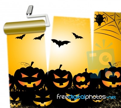 Halloween Pumpkins Means Trick Or Treat And Ghost Stock Image