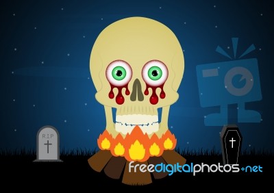 Halloween Skull Bonfire Coffin Gravestone  Stock Image