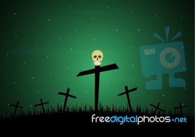 Halloween Skull Graveyard Cross Background Stock Image