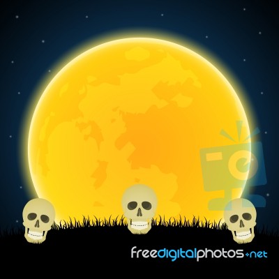 Halloween Skull Graveyard Moon Background Stock Image