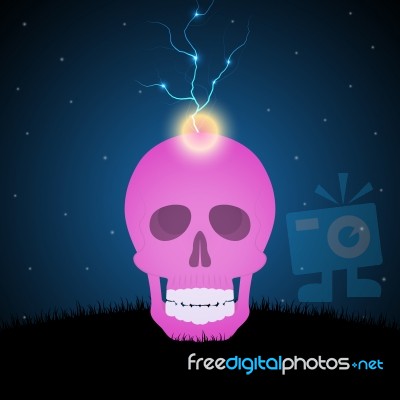 Halloween Skull Graveyard Thunderbolt Lightning Background Stock Image Halloween Skull Graveyard Thunderbolt Lightning Background Stock Image