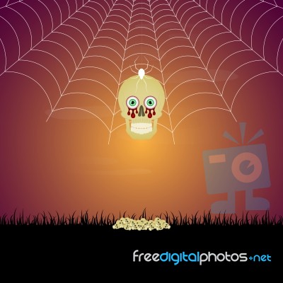 Halloween Skull Pile And Spider Web  Illustration Stock Image