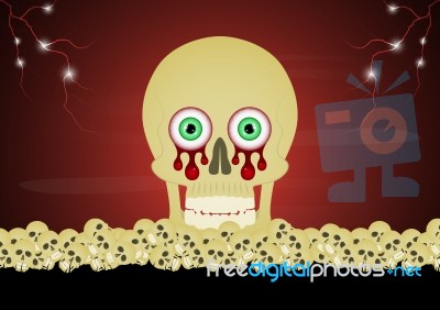 Halloween Skull Pile Thunderbolt  Stock Image