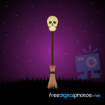 Halloween Witch Broomstick Graveyard Skull Background Stock Image