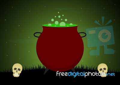 Halloween Witch Cauldron Skull  Stock Image