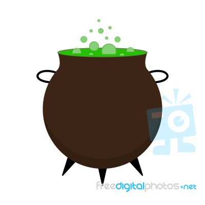Halloween Witch Cauldron With Green Potion Stock Image