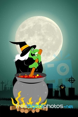 Halloween Witch Cooking Stock Image
