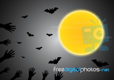 Halloween Zombie Hand Moon Bat  Stock Image