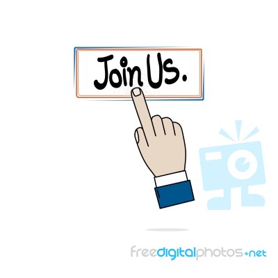 Hand Business Icon Press Join Us On White Background Stock Image