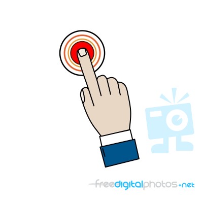 Hand Business Icon Press The Red Button On White Background Stock Image