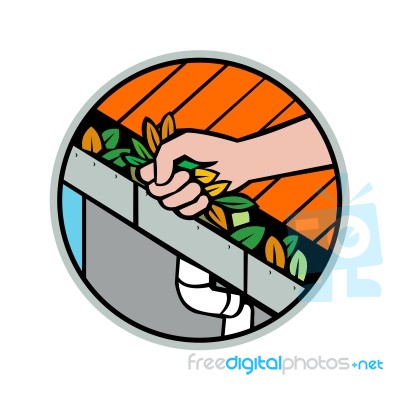 Hand Cleaning Roof Rain Gutter Icon Stock Image