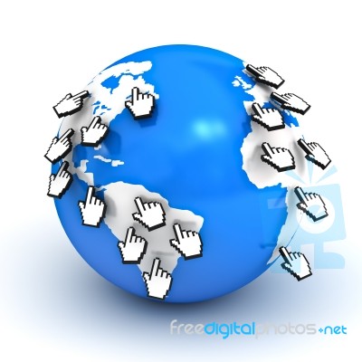 Hand Cursors And Globe Stock Image