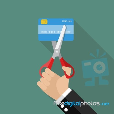 Hand Cutting Credit Card Stock Image