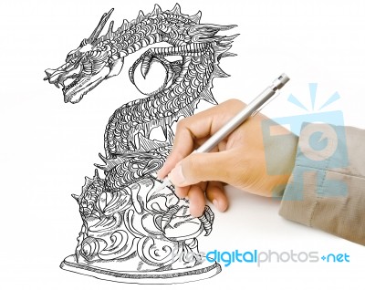 Hand Drawing Chinese Style Dragon Stock Photo