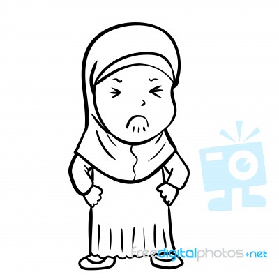 Hand Drawing Frustrated Muslim Girl - Illustration Stock Image
