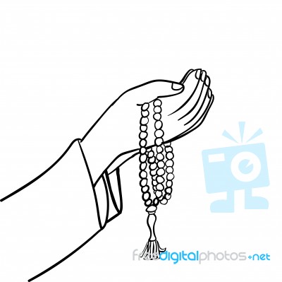 Hand Drawing Muslim Hand Praying With Beads - Illustration Stock Image
