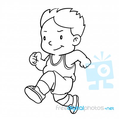 Hand Drawing Of Boy Running - Illustration Stock Image