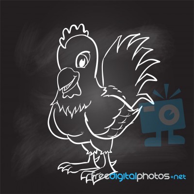 Hand Drawing Of Rooster On Black Board - Illustration Stock Image