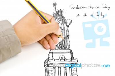 Hand Drawing Statue Of Liberty Stock Photo