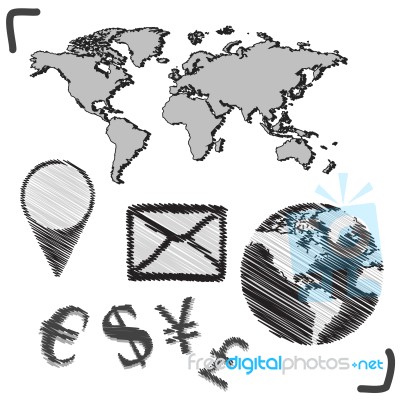 Hand Drawn Globe Doodles Stock Image