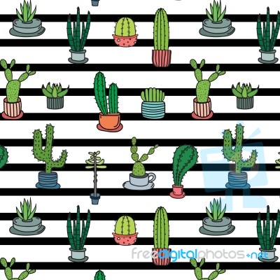 Hand Drawn Tropical Cactus Pattern Background Stock Image