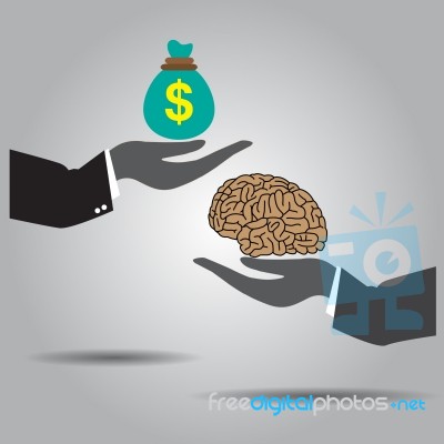 Hand Exchanging Brain And Money   Icon Stock Image