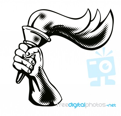 Hand Flaming Torch Retro Stock Image