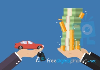 Hand Gives Car And Keys To Other Hand With Money Cash Stock Image