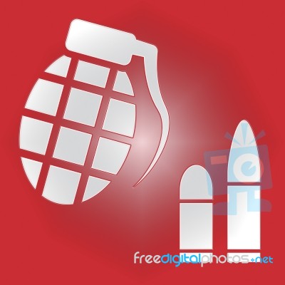 Hand Grenade Bullets Indicates Murder Conflict And Violence Stock Image