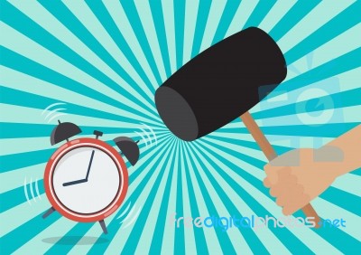 Hand Handle A Hammer To Destroy The Alarm Clock Stock Image