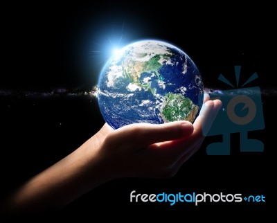 Hand Hold Earth And In Universe Element Finished By Nasa Stock Photo