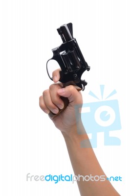 Hand Hold Revolver Gun Isolated On White Background Stock Photo