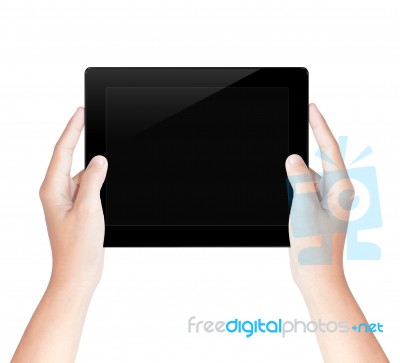 Hand Hold Tablet Screen Isolated With Clipping Path Inside Stock Photo