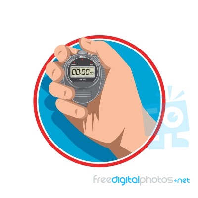 Hand Holding Digital Stopwatch Retro Style Stock Image