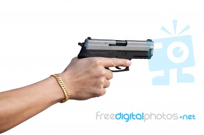 Hand Holding Gun Stock Photo