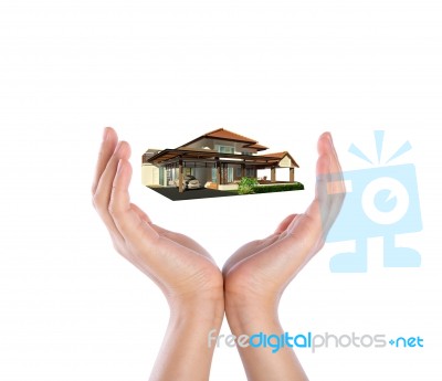 Hand Holding House Stock Photo